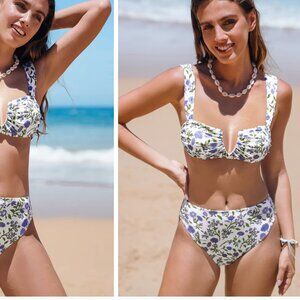 CUPSHE Soulful Spring Square Neck Bandeau Top & Bottoms Set Size Medium FLoral